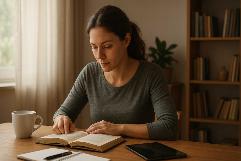Obraz pokazujący osobę czytającą książkę
